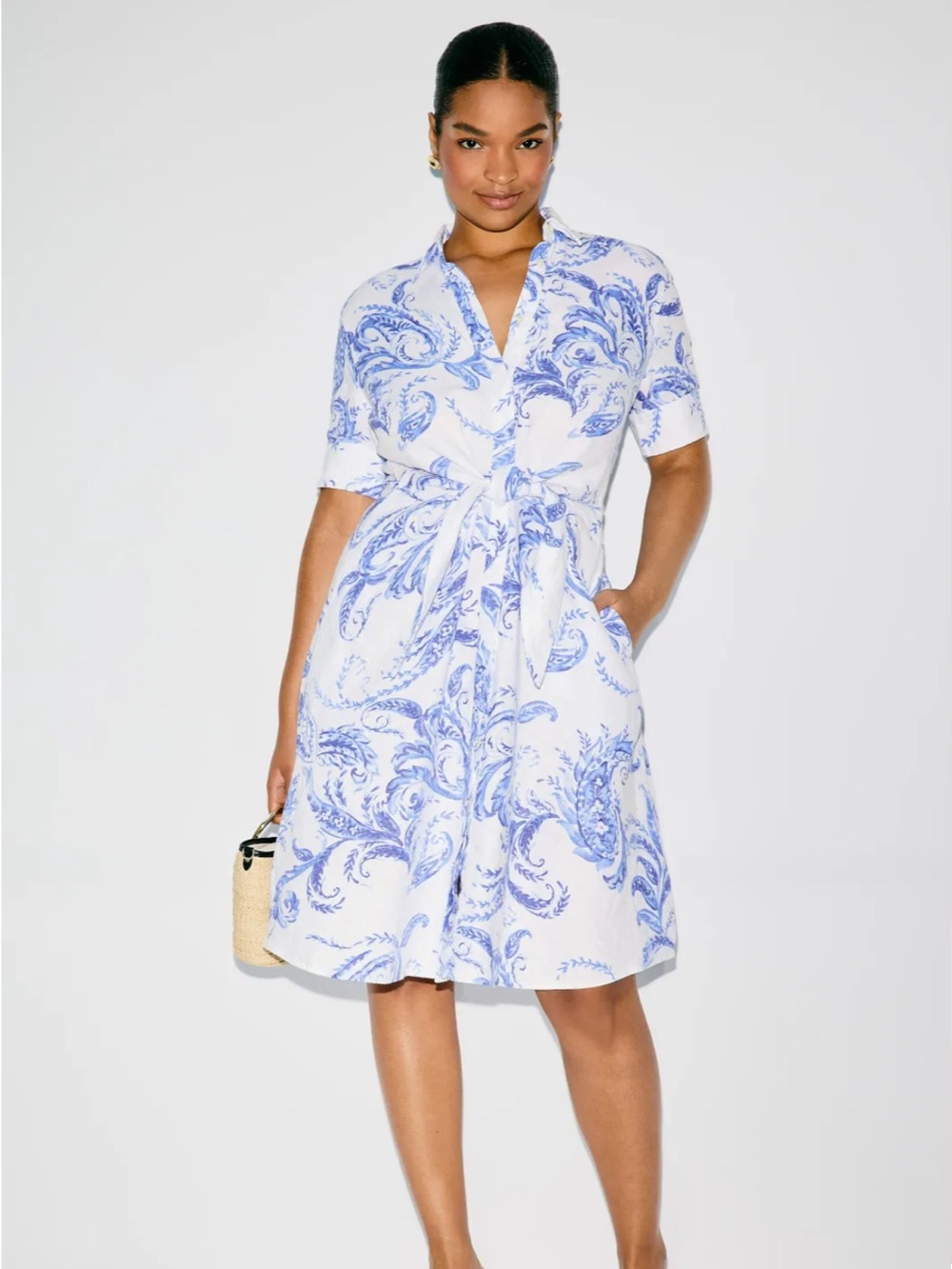 Ralph Lauren Paisley Tie Front Linen Shirtdress